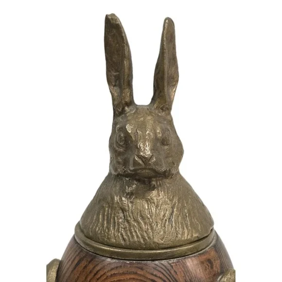 RABBIT TRINKET BOX VINTAGE ARTHUR COURT BRASS BRONZE WOOD DECOR Inkwell FIGURE - Picture 2 of 10